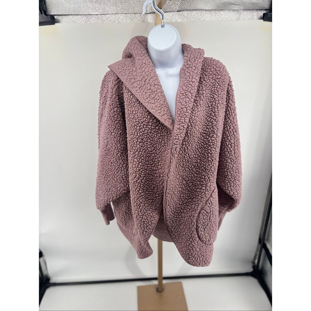 Nordic Beach Sherpa Teddy Hooded Wrap Jacket + Dust Bag Set Mauve One Size